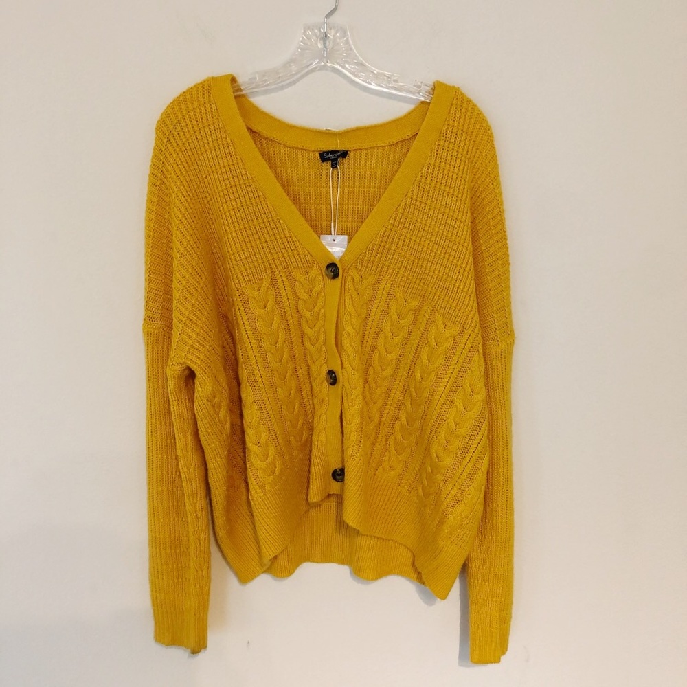 Splendid Mustard Yellow Cable Knit Cardigan